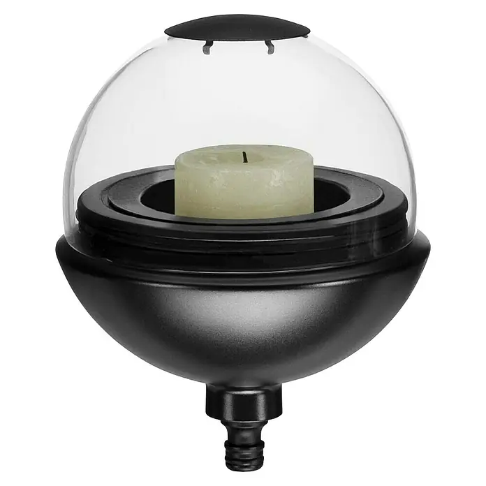 Gardena ClickUp! Windlicht - Ø x H: 15,4 x 19,7 cm, Schwarz - Kerzenhalter mit Glaskuppel und schwarzem Sockel, der eine Kerze schützt und ein stilvolles Ambiente schafft.