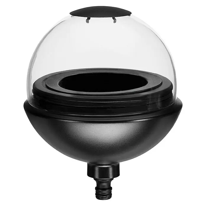 Gardena ClickUp! Windlicht - Ø x H: 15,4 x 19,7 cm, Schwarz - Nahaufnahme eines schwarzen Bewässerungsprodukts mit einer klaren Kuppel.