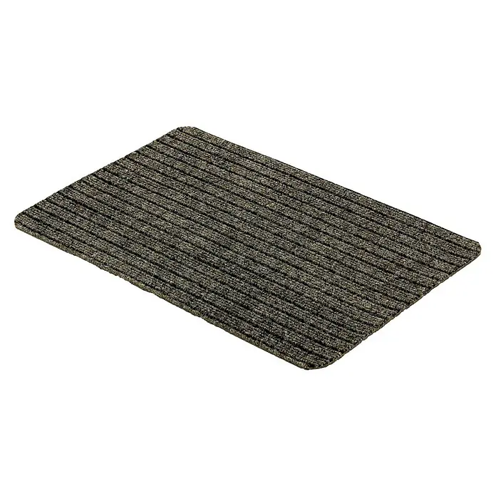 Astra Fußmatte - Beige, 40 x 60 cm, 100 % Polypropylen - Eine graue, rechteckige Fußmatte mit gerippter Textur, ideal für den Eingangsbereich, um Schmutz und Nässe aufzufangen und den Boden sauber zu halten.