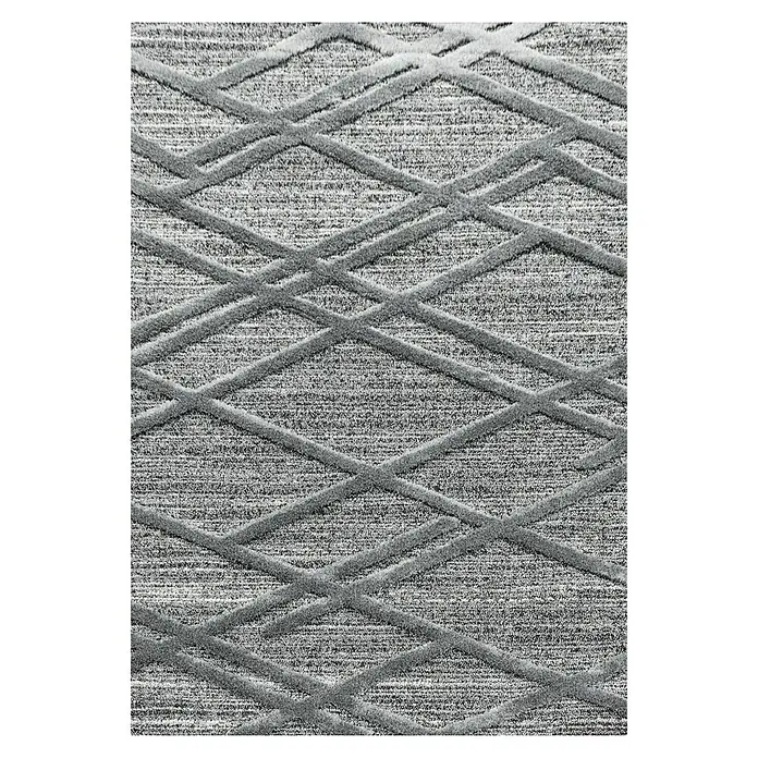 Hochflorteppich Pisa 4706Grau, 340 x 240 cm, 100% Polypropylen - Ein detailliertes Bild eines Teppichs mit einem dezenten, geometrischen Rautenmuster in verschiedenen Grautönen, ideal für moderne Innenräume.
