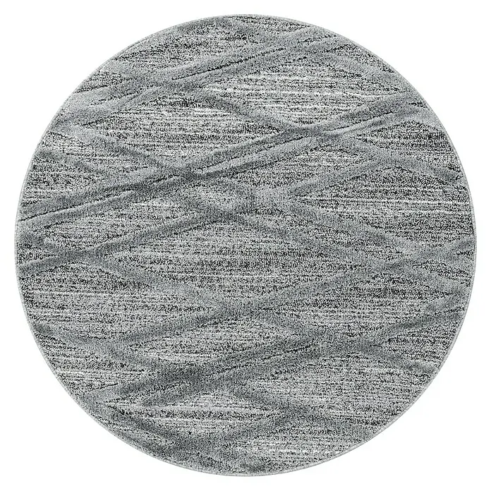 Hochflorteppich Pisa 4706Grau, Durchmesser: 120 cm, 100% Polypropylen - Detailaufnahme eines grauen Teppichs mit abstraktem Muster, ideal für modernes Wohnambiente und komfortable Bodengestaltung.