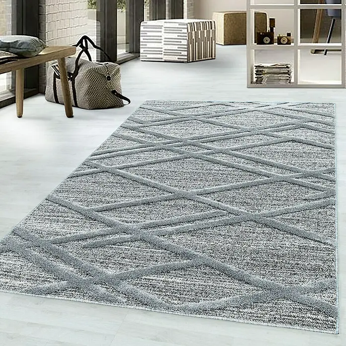 Hochflorteppich Pisa 4706Grau, 340 x 240 cm, 100% Polypropylen - Grauer Teppich mit geometrischem Design für ein modernes Wohnambiente. Der Teppich überzeugt durch sein ansprechendes Muster und seine hochwertige Verarbeitung.