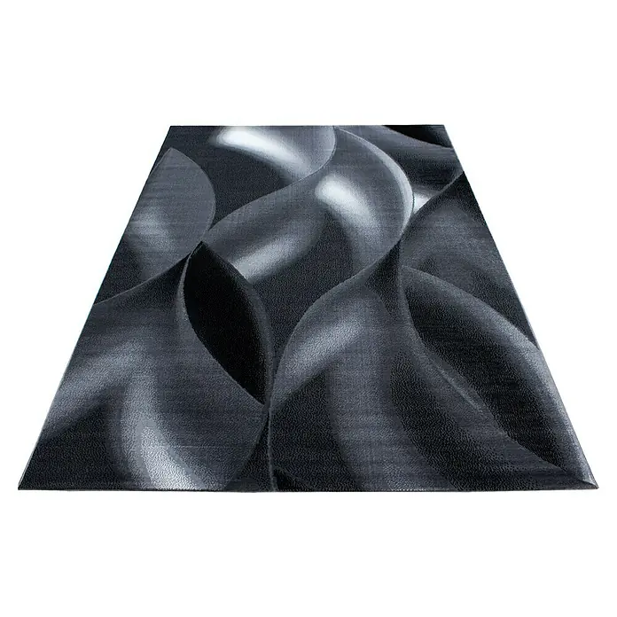 Kurzflorteppich Plus 8008Schwarz, 170 x 120 cm, 100% Polypropylen - Grauer Teppich mit abstraktem 3D-Design für moderne Wohnräume, stilvoll und einladend.