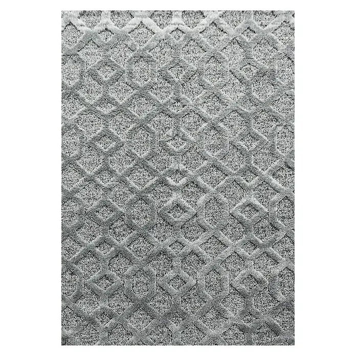 Hochflorteppich Pisa 4702 - Grau, 150 x 80 cm, 100% Polypropylen - Grauer Teppich mit geometrischem Muster. Der Teppich hat ein modernes Design und ist ideal für Wohn- und Schlafzimmer geeignet.