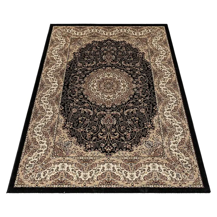 Kurzflorteppich Kashmir 2606Schwarz, 340 x 240 cm, 100% Polypropylen - Dunkler Teppich mit einem eleganten orientalischen Muster. Ein stilvolles Detail für jeden Raum mit kunstvollen Details.