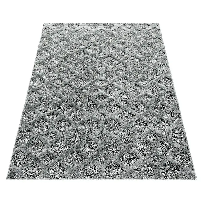 Hochflorteppich Pisa 4702 - Grau, 150 x 80 cm, 100% Polypropylen - Stilvoller grauer Teppich mit geometrischem Muster. Ein moderner Akzent für jeden Raum, der Komfort und Design vereint.
