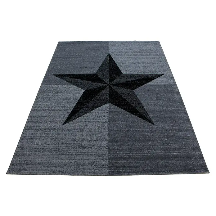 Kurzflorteppich Plus 8002 - Grau, 230 x 160 cm, 100% Polypropylen - Teppich mit einem großen, schwarzen Stern in der Mitte. Moderner Teppich für ein stilvolles Wohnambiente mit Sternmotiv.