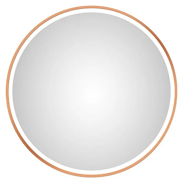 DSK Lichtspiegel DesireDurchmesser: 55 cm, Kupfer, Leuchtmittel - Elegantes, rundes Wandspiegel mit einem Kupferrahmen und einer weißen Einfassung, ideal für ein modernes Badezimmer oder Schlafzimmer.