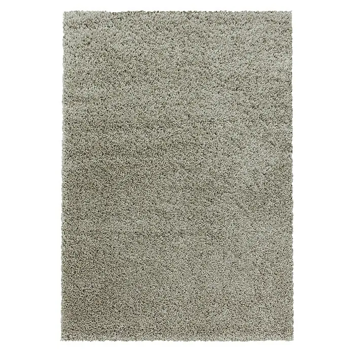 Hochflorteppich Sydney 3000 - Natur, 170 x 120 cm, 100% Polypropylen - Nahaufnahme eines grauen, hochflorigen Teppichs, ideal für Wohnräume. Er bietet Komfort und Wärme mit seiner weichen Textur und neutralen Farbe.