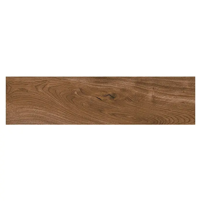 Atlas Concorde Solution Living Nature Feinsteinzeugfliese Twist Amber - 22,5 x 90 cm, Braun, Matt - Detailaufnahme einer Holzoberfläche mit Maserung und Astlöchern, ideal für Texturen oder Hintergründe im Design.