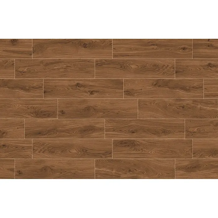 Atlas Concorde Solution Living Nature Feinsteinzeugfliese Twist Amber - 22,5 x 90 cm, Braun, Matt - Detailaufnahme von Holzfliesen in warmen Brauntönen, die eine natürliche und rustikale Bodenoberfläche zeigen.