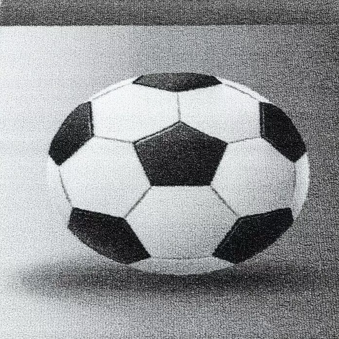 Kinderteppich Play 2906 - Grau, 230 x 160 cm, 100% Polyamide - Texturierter Teppich mit schwarzem, weißem und grauem Fußball-Design, mit klaren hexagonalen und pentagonalen Mustern.