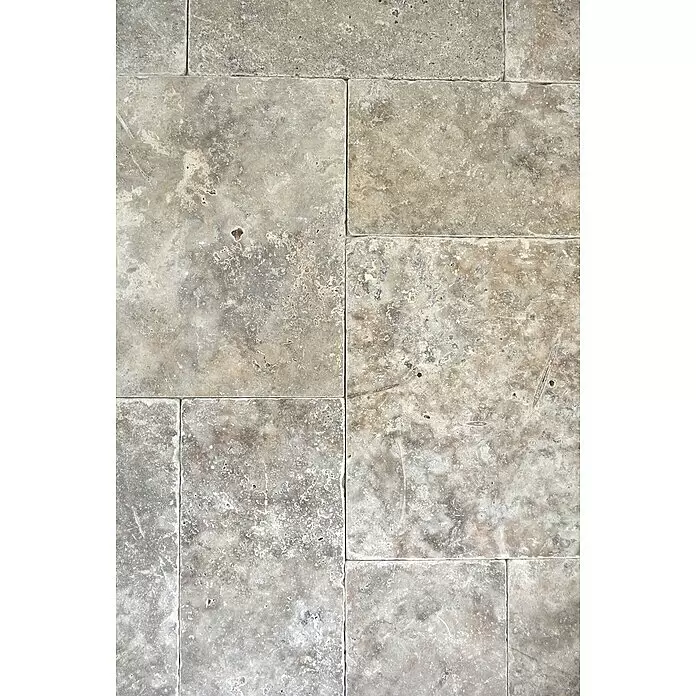 Antikmarmorfliese Travertin Silver Römischer Verband - 6 Stk., Silber, Matt - Detailaufnahme