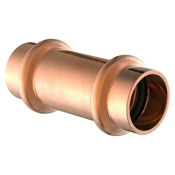 Kupfer-Pressmuffe - Durchmesser: 15 mm - Kupferfitting für Rohre, Pressmuffe aus Kupfer mit Dichtungen für eine sichere und dauerhafte Verbindung im Sanitärbereich.