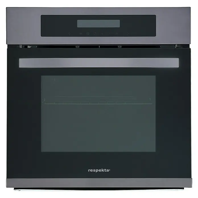 Respekta Premium Composición de cocina Amanda - Ancho: 310 cm, Blanco (campana negra), Con electrodomésticos - Aquí hay un horno empotrable Respekta, elegantemente diseñado en negro, con un moderno panel de control para facilitar su uso.