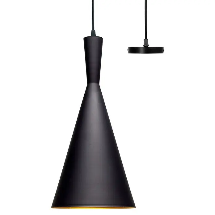 Alverlamp Lámpara colgante redonda Cono - 60 W, Ø x Al: 19 x 40 cm, Negro, Negro, E27 - Elegante lámpara colgante negra con pantalla cónica y acento dorado, ideal para interiores modernos.