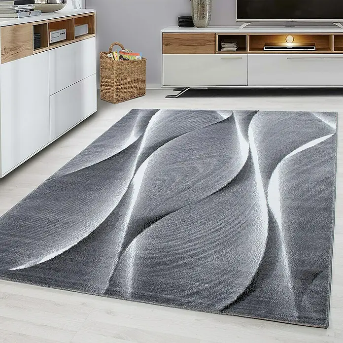 Kurzflorteppich Parma 9310Schwarz, 170 x 120 cm, 100% Polypropylen - Grauer Teppich mit abstraktem, weißem Design, der einen modernen Touch in jeden Raum bringt. Ideal für Wohn- oder Schlafzimmer mit stilvollem Akzent.