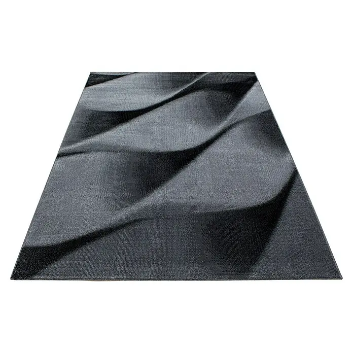 Kurzflorteppich Parma 9240Schwarz, 150 x 80 cm, 100% Polypropylen - Moderner Teppich mit Wellenmuster in dunklen Grautönen. Der Teppich verleiht jedem Raum eine stilvolle Note und ist ein echter Blickfang.