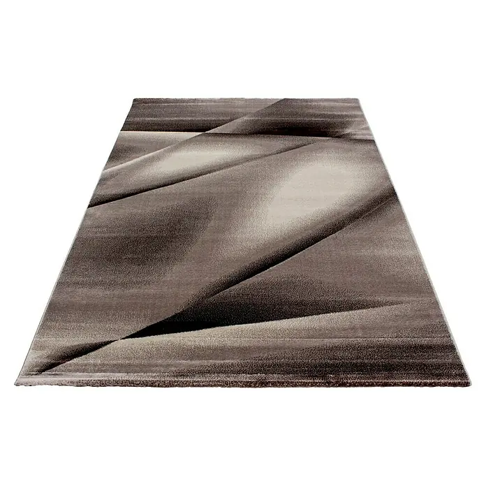 Kurzflorteppich Miami - Braun, 340 x 240 cm, 100 % Polypropylen - Dieser Teppich in Braun- und Grautönen besticht durch sein modernes, abstraktes Design mit geometrischen Formen und Farbverläufen.