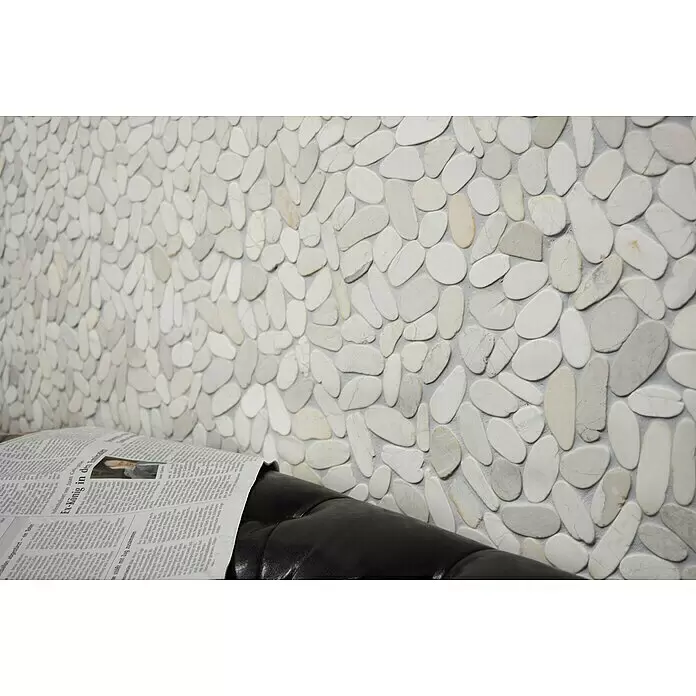 Mosaikfliese Kiesel Uni XKS IN14 - 30,5 x 30,5 cm, Weiß, Matt - Detailaufnahme