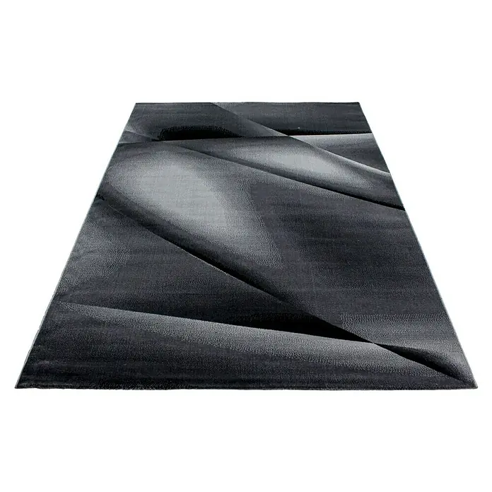 Kurzflorteppich Miami - Schwarz, 200 x 140 cm, 100 % Polypropylen - Moderner Teppich in Grau mit abstraktem geometrischen Muster, ideal für ein stilvolles Wohnambiente. Der Teppich verleiht jedem Raum Eleganz.