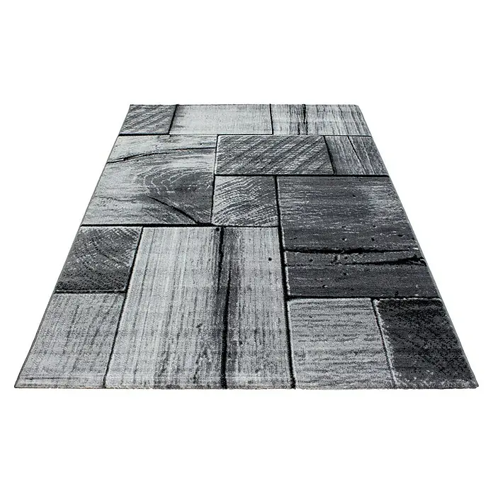 Kurzflorteppich Parma 9260Schwarz, 260 x 160 cm, 100% Polypropylen - Grauer Teppich mit Holzplankenmuster für einen rustikalen Look. Der Teppich ist robust und stilvoll, ideal für Wohn- und Essbereiche.