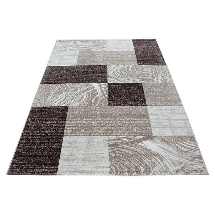 Kurzflorteppich Parma 9220Braun, 170 x 120 cm, 100% Polypropylen - Der rechteckige Teppich mit geometrischem Muster in Grau-, Braun- und Weißtönen verleiht jedem Raum einen modernen Touch.