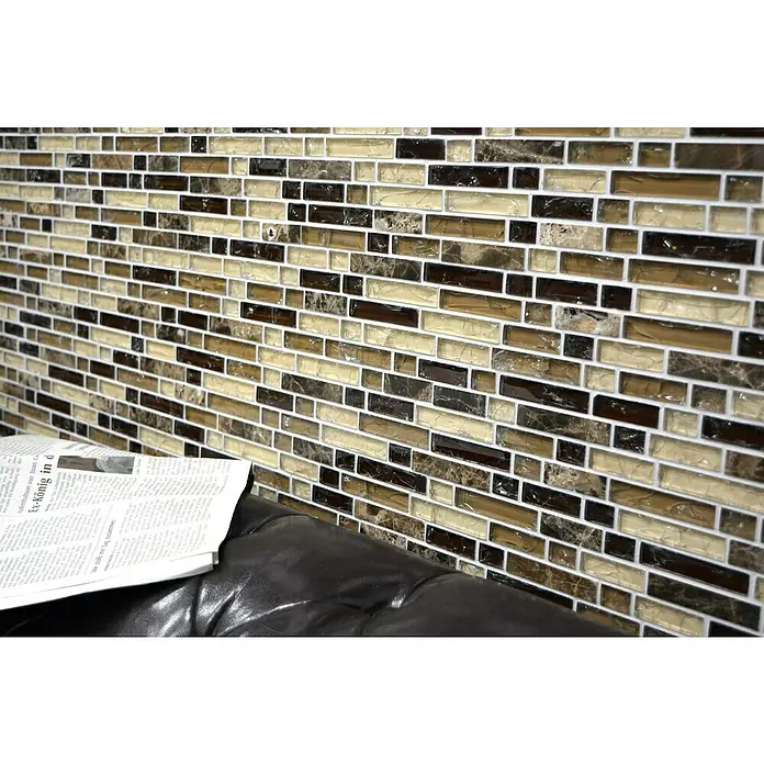 Mosaikfliese Verbund Crystal Mix XIC V1355 - 29,8 x 30,5 cm, Braun, Glänzend - Wandverkleidung mit Mosaikfliesen in Braun-, Beige- und Goldtönen für eine stilvolle und moderne Innenraumgestaltung.