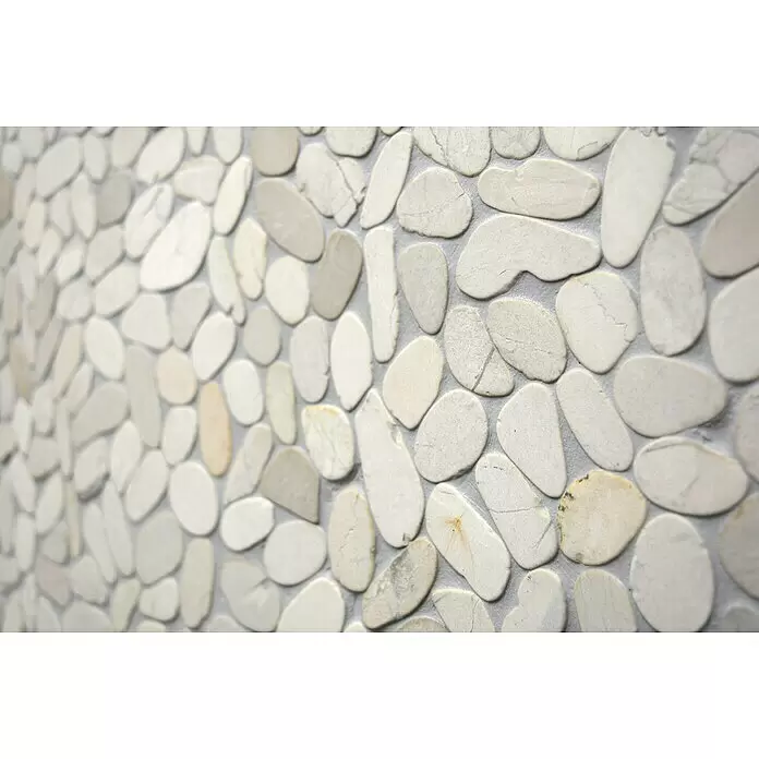 Mosaikfliese Kiesel Uni XKS IN14 - 30,5 x 30,5 cm, Weiß, Matt - Detailaufnahme