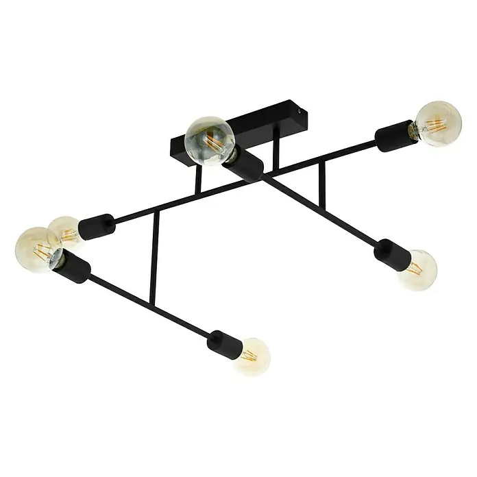 Eglo Pendelleuchte Belsiana - L x B x H: 89 x 51 x 35 cm - Moderne Deckenleuchte in Schwarz mit sechs Glühbirnen, die ein warmes, einladendes Licht verbreitet. Ideale Beleuchtung für Wohn- und Essbereiche.