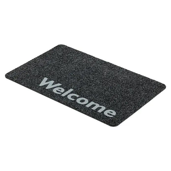 Astra Fußmatte Flocky Color - 40 x 60 cm, Grau/Bedruckt, Material Nutzschicht: 100 % Polypropylen, Welcome - Ein grauer "Willkommen"-Fußabtreter mit der Aufschrift "Welcome" im Eingangsbereich, um Gäste zu begrüßen und Schmutz fernzuhalten.