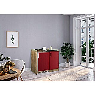 Respekta Miniküche MK100ESRS (Breite: 100 cm, Rot, Mit Duo-Kochmulde)