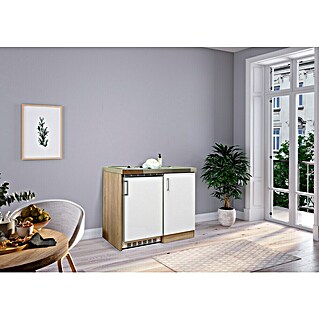 Respekta Miniküche Levin (Breite: 100 cm, Weiß, Unterschrank, mit Glaskeramikkochfeld und Kühlschrank)