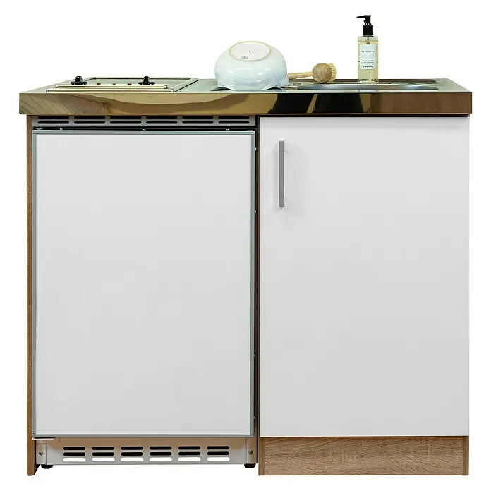Respekta Miniküche Levin - Breite: 100 cm, Weiß, Mit Glaskeramikkochfeld - Kompakte Küchenzeile mit Kochfeld, Spüle und Stauraum. Ideal für kleine Räume und funktionale Küchen.
