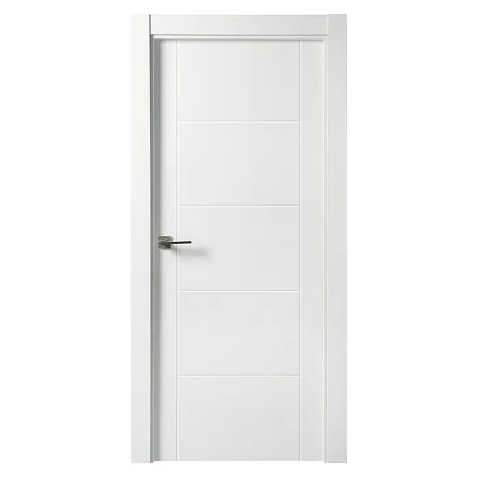 Solid Elements Puerta interior Berlín - 72,5 x 203 cm, Derecha, Blanco, Maciza - Una puerta interior blanca moderna con paneles horizontales y un tirador elegante, ideal para espacios de vida contemporáneos.