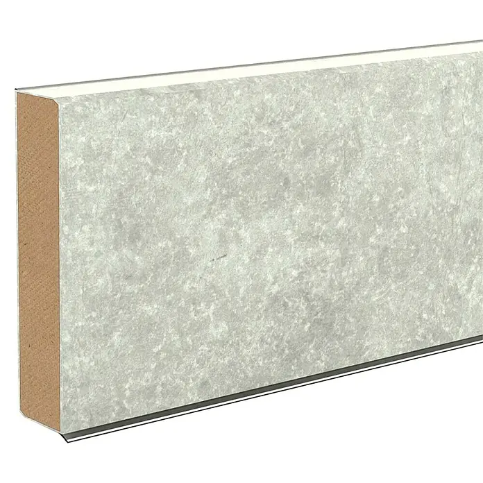 Sockelleiste Cubu 60 Midi - 250 cm x 13 mm x 60 mm, MDF - Nahaufnahme einer stilvollen Sockelleiste in Grau mit elegantem Finish. Perfekt für moderne Inneneinrichtung mit zeitgemäßem Design.