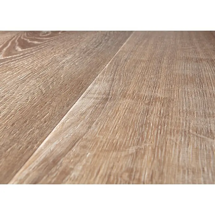 Star Clic Vinylbodenmuster More+ Smoky Oak Gold - 280 x 160 x 5 mm, Landhausdiele - Nahaufnahme von zwei Holzböden, die ein schönes, natürliches Muster zeigen. Die Textur und Farbe sind warm und einladend.