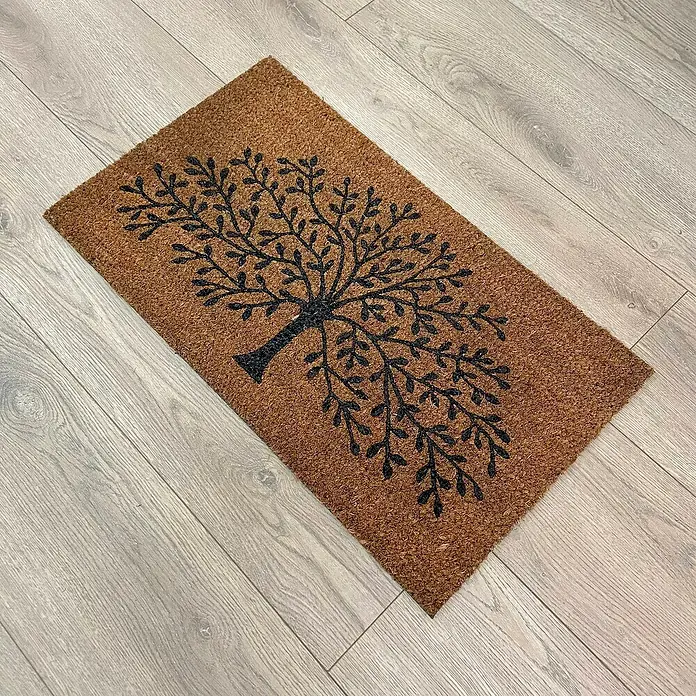 Felpudo Flocado Árbol - 70 x 40 cm, Negro/Natural - Un felpudo elegante con un diseño de árbol, ideal para añadir un toque natural a tu entrada con su diseño único y llamativo.