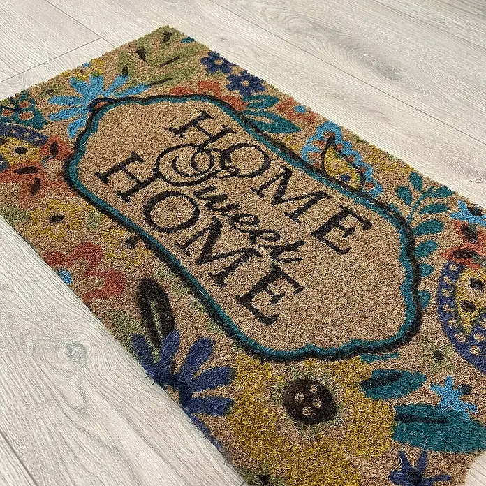 Felpudo Home Bouquet - 70 x 40 cm, Multicolor/Natural, Home Sweet Home - Felpudo decorativo de fibra de coco con motivos florales y la inscripción "Home Sweet Home", ideal para la entrada.