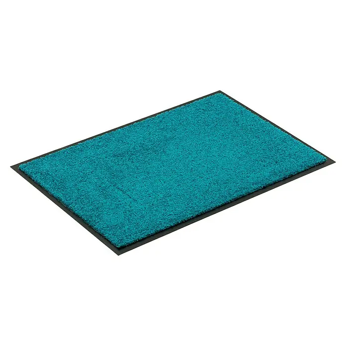 Astra Schmutzfangmatte Diamant - Türkis, 40 x 60 cm, Material Nutzschicht: 100 % Polyamid - Eine rechteckige, türkisfarbene Fußmatte mit einem schwarzen Rand, die sich ideal für den Eingangsbereich eignet. Die Matte ist robust und schmutzabweisend.