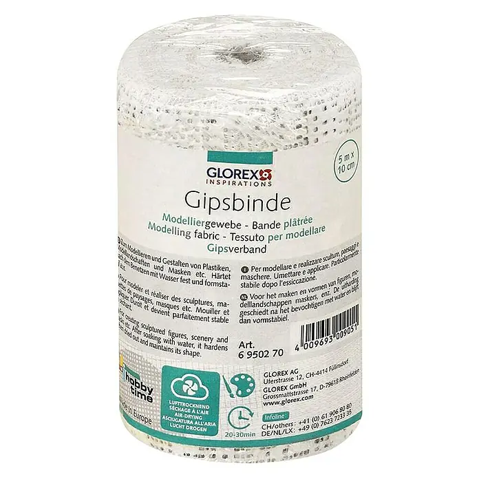 Glorex Keratex Gipsbinde - 5 m x 10 cm, 125 g, Weiß - Gipsbinde von GLOREX, ideal für Modellierarbeiten. Einfach in Wasser tauchen und formen!