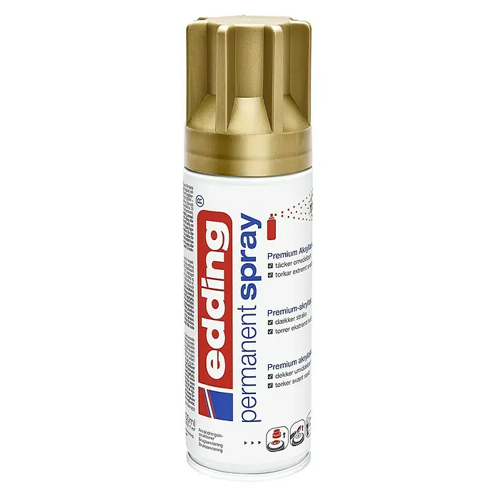 Edding Sprühlack Metallic - Reichgold, 200 ml - Sprühdose edding Permanent Spray Premium Acrylfarbe, ideal zum schnellen und dauerhaften Beschichten verschiedener Oberflächen.