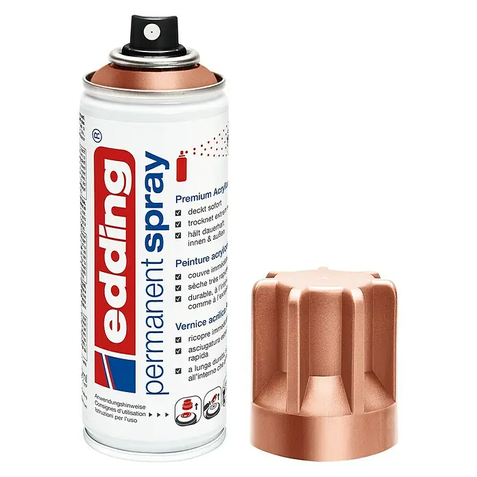 Edding Sprühlack Metallic - Kupfer, 200 ml - Produktbild einer Edding Permanent Spraydose in Kupferoptik, ideal für dauerhafte Markierungen und kreative Projekte.