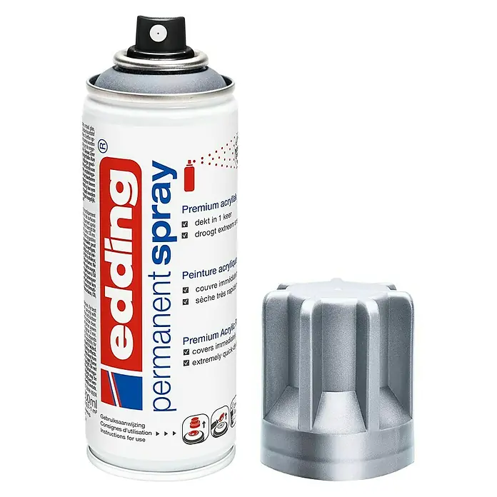 Edding Sprühlack Metallic - Silber, 200 ml - Dose Edding Permanent Acrylspray mit abnehmbarer Kappe, ideal zum schnellen und dauerhaften Lackieren verschiedener Oberflächen.