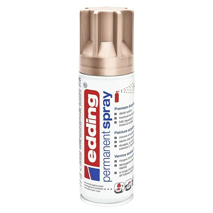 Edding Sprühlack Metallic - Roségold, 200 ml - Dose Edding Permanent Spray Premium Acryl Lack, die schnell trocknet, dauerhaft hält und für Innen- und Außenbereiche geeignet ist.