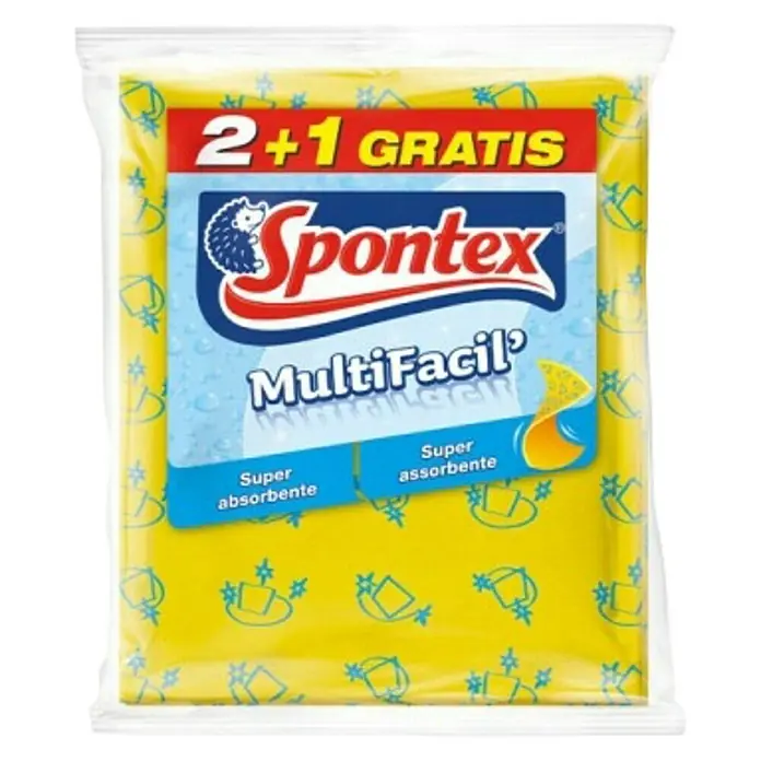 Spontex Bayeta Multifácil 2 + 1 - 3 ud., L x An: 37 x 35 cm - Paquete de paños de limpieza Spontex MultiFacil, amarillos, superabsorbentes, oferta 2+1 gratis. Prácticos para la limpieza del hogar.