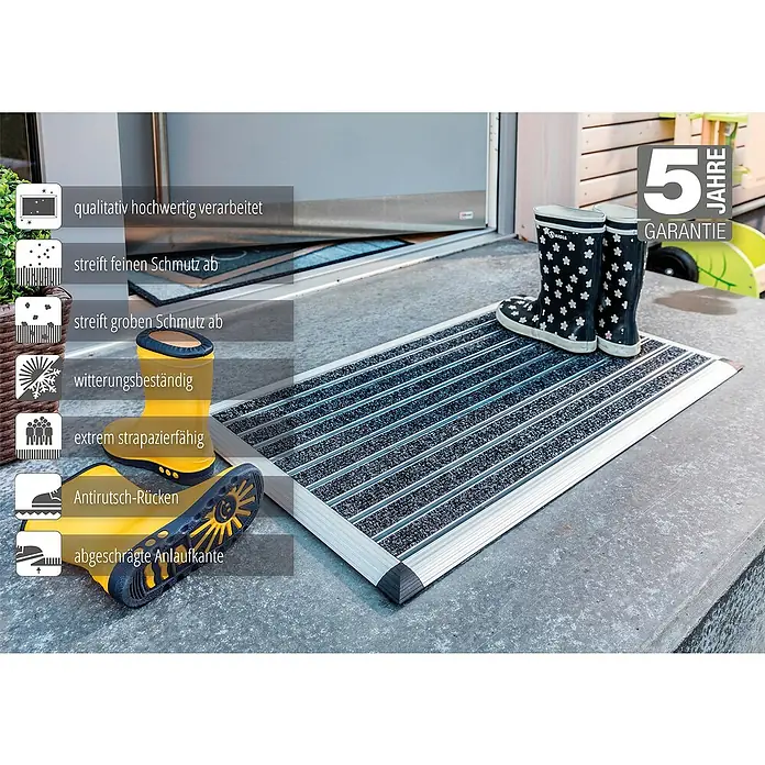 Astra Fußmatte Excellence Mat - Aluminium, Anthrazit/Grau, 40 x 60 cm - Die hochwertige Schmutzfangmatte mit Aluminiumrahmen und Gummiprofilen ist strapazierfähig, wetterbeständig und bietet eine 5-Jahres-Garantie.