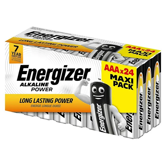 Energizer Alkaline Power Batterie Maxi Pack - Micro AAA, Alkali-Mangan, 1,5 V, 24 Stk. - Ein Paket Energizer AAA-Batterien, Maxi-Pack mit 24 Stück, für langanhaltende Energie und eine Lagerfähigkeit von 7 Jahren.