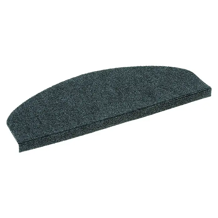 Astra Stufenmatte As - 28 x 65 cm, Anthrazit - Nahaufnahme einer grauen, halbkreisförmigen Teppichstufe, die eine sichere und stilvolle Lösung für Treppen bietet.