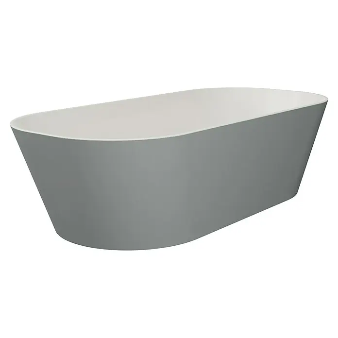 Camargue Freistehende Badewanne Torino - L x B: 170 x 80 cm, Sanitäracryl, Aluminium/Weiß - Freistehende Badewanne in Grau mit ovaler Form. Die Innenfläche ist weiß und sorgt für einen modernen Look im Badezimmer.